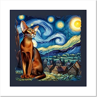 Abyssinian Starry Night Inspired - Artistic Cat Posters and Art